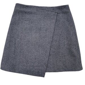 Haute Rogue Tweed Faux Wrap Mini Skirt Sz M Black White Wool Parisian